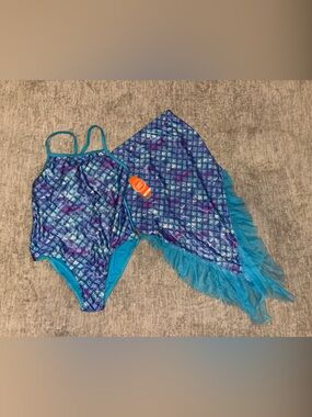 NWT wonder nation one piece swimsuit Teal Purple Mermaid Tail 10/12 plus
